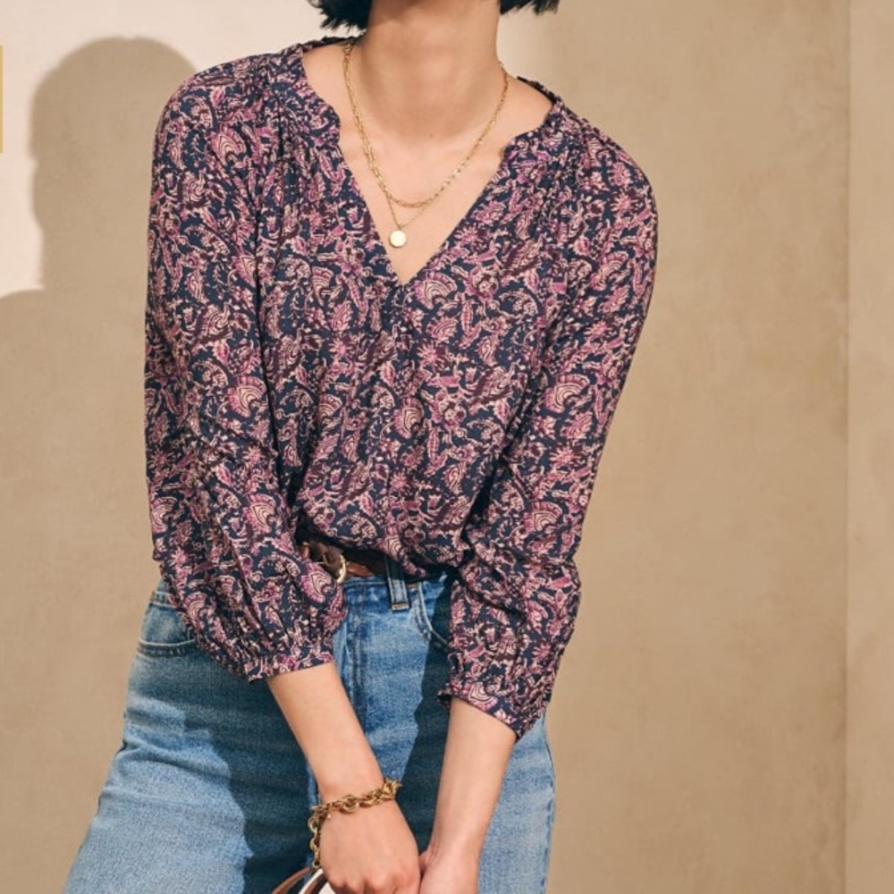 Faherty Portia Top in Fiona Block Print Purple Size Large